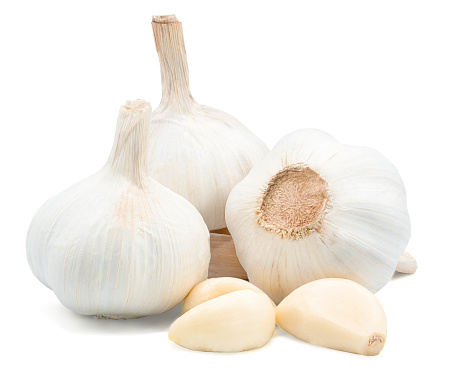 Seasoning: Basil, Onions, Pepper and Garlic Isolated on White Background