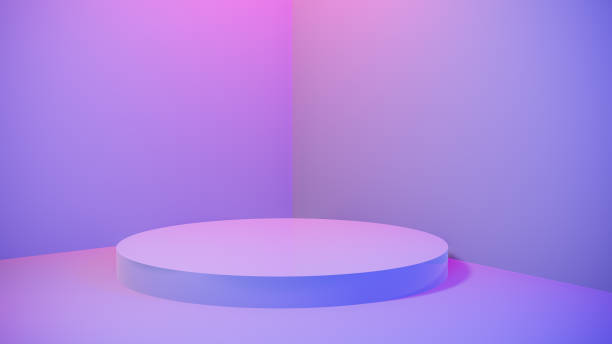 istock Abstract Empty Pedestal in Blue Pink vibrant light Stage minimal background for present content advertising banner product design mockup. 3D illustration 1214944827