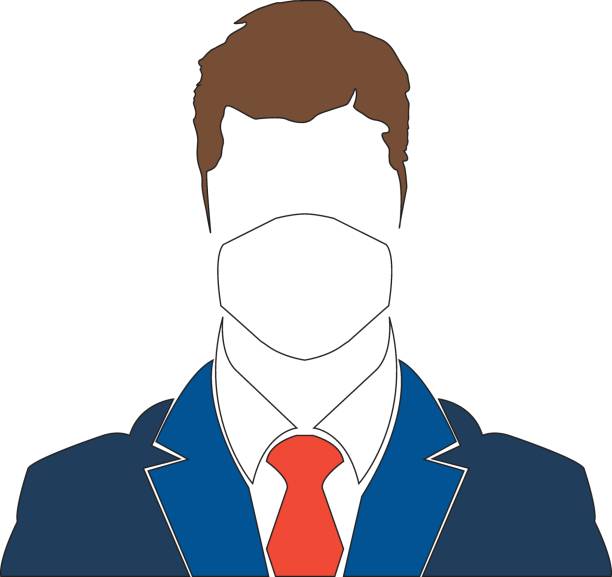 ilustrações de stock, clip art, desenhos animados e ícones de vector illustration of business man in face mask with copy space isolated on white - microscop