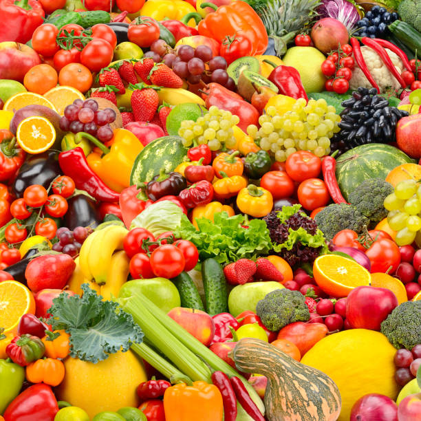 istock Background for backdrop healthy fruits and vegetables. 1214949374