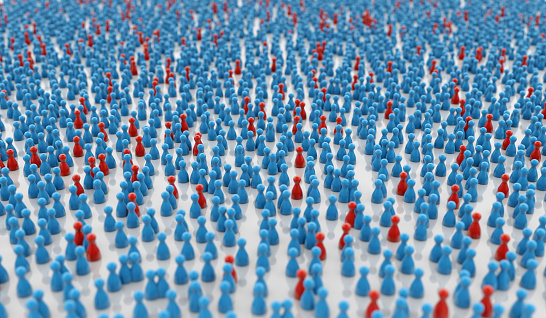 red and blue checkers symbolizing a contagious epidemic, 3d illustration