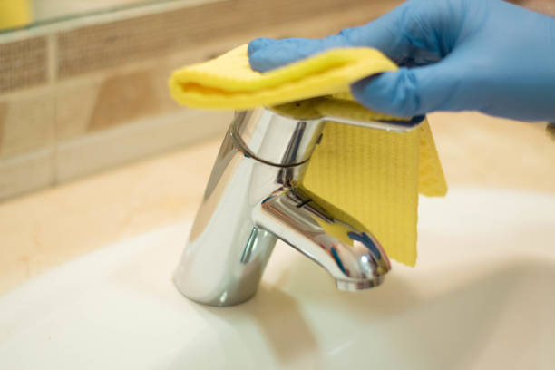 istock Cleaning with spray detergent, rubber gloves and dish cloth 1214954667