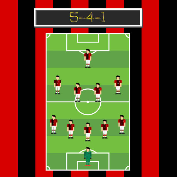 ac米蘭 5-4-1 足球形成 與 球員 在球場上 - ac米蘭 幅插畫檔、美工圖案、卡通及圖標