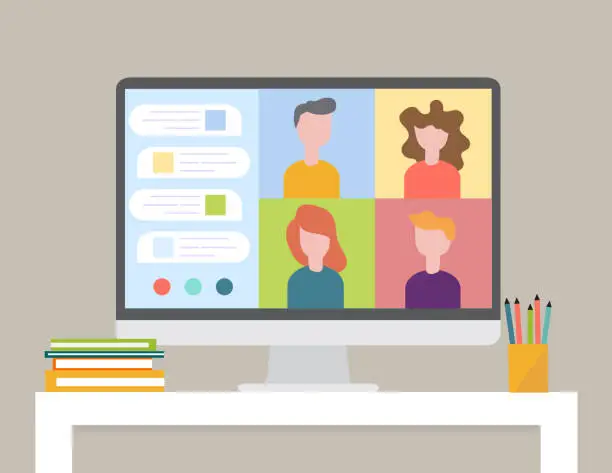 Vector illustration of Smart working and video conference, vector illustration
