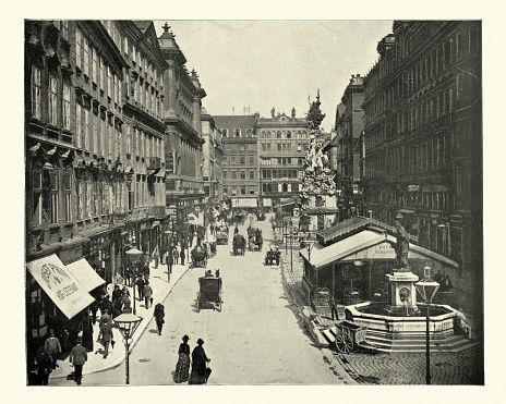 Antique photograph of The Graben one of the most famous streets in Vienna's first district, the city centre.
