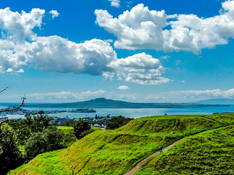 Views from in and out of the Mount Eden crater, Auckland, New Zealand