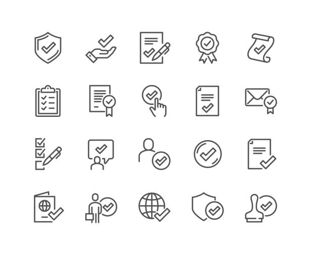 Line Approve Icons Simple Set of Approve Related Vector Line Icons. 
Contains such Icons as Protection Guarantee, Accepted Document, Quality Check and more.
Editable Stroke. 48x48 Pixel Perfect. insurance stock illustrations