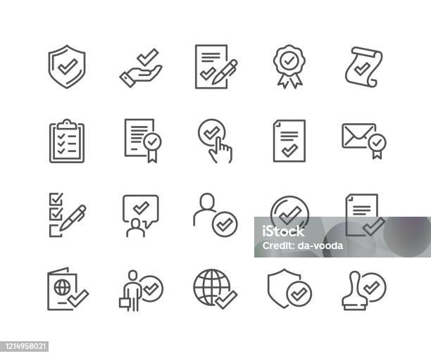 Line Approve Icons Stock Illustration - Download Image Now - Icon Symbol, Reliability, Insurance