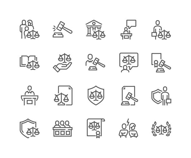 Line Court Icons Simple Set of Court Related Vector Line Icons. 
Contains such Icons as Hammer, Justice, Lawyer and more.
Editable Stroke. 48x48 Pixel Perfect. judge law stock illustrations