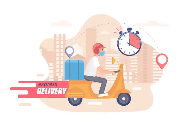 Vector illustration of Fast,free and healthy scooter delivery concept.