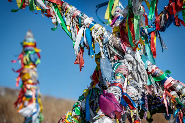 istock The Buddhist pray on sacred pillars 1214960849