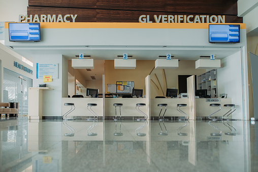 Pharmacy and registration counter at lobby hospital
