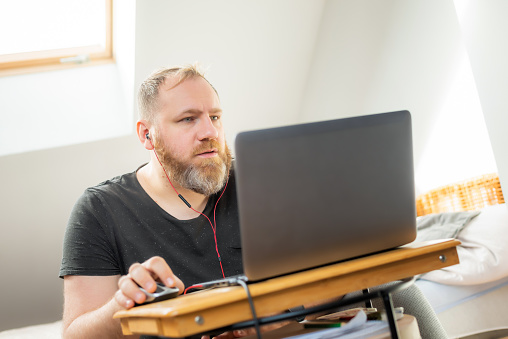 Work from home because pandemic. Remote office.
IT specialist conduct online meetings