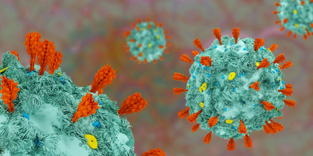 istock virus cell. Concept of microbiology background. 1214965244