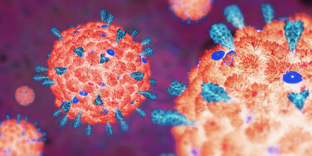 istock virus cell. Concept of microbiology background. 1214965252