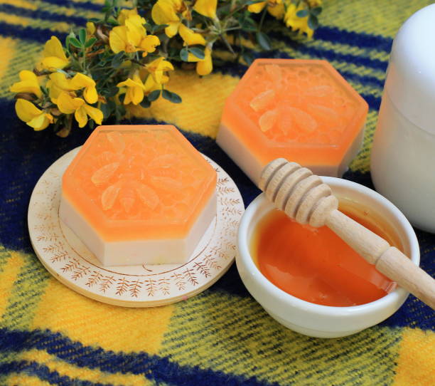 istock Soap, handmade fragrant honey with milk 1214966493