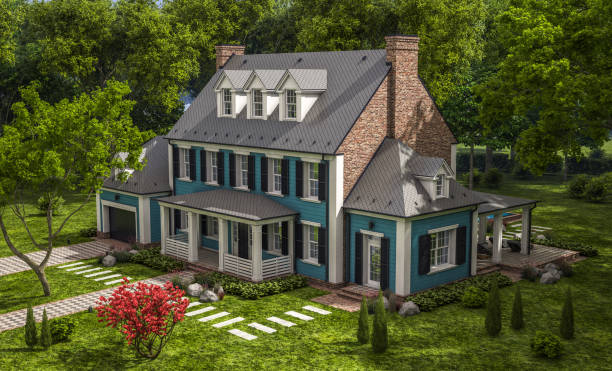 3d rendering of modern classic house in colonial style