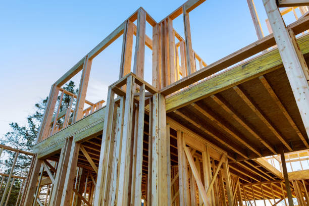 istock Framing beam of beam wooden house, under construction work 1214973858