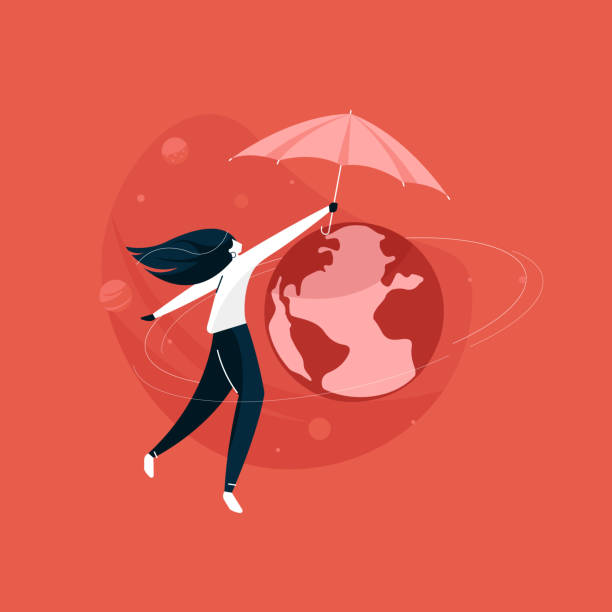 girl protecting planet with umbrella, save the planet earth concept, world environment day vector illustration girl protecting planet with umbrella, save the planet earth concept, world environment day vector illustration better world stock illustrations