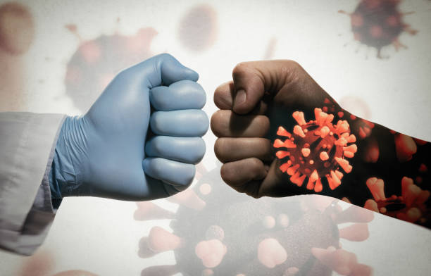 lotta contro il coronavirus. concetto - rubber sports glove equipment isolated foto e immagini stock
