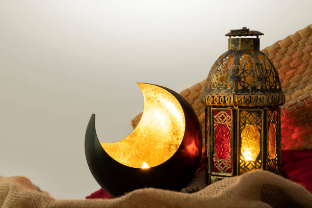 istock Traditional set of lantern, crescent and gunny cloth. 1214977256