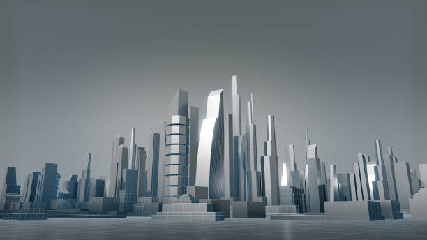 platynowe miasto z ramą drucianą, abstrakcyjne miasto, futurystyczne miasto. renderowanie 3d - street urban scene skyscraper cityscape zdjęcia i obrazy z banku zdjęć