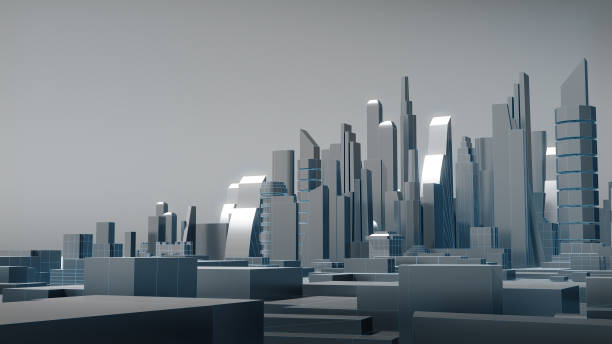 platynowe miasto z ramą drucianą, abstrakcyjne miasto, futurystyczne miasto. renderowanie 3d - street urban scene skyscraper cityscape zdjęcia i obrazy z banku zdjęć