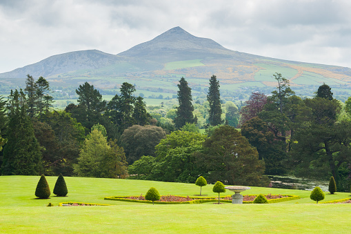 A view of the sugarloaf mountain from the Powerscourt Gardens in Co. Wicklow, Ireland