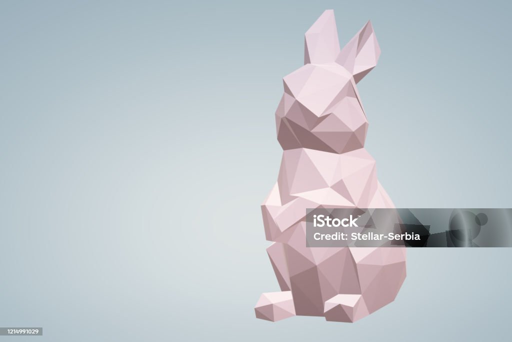 Low poly bunny 3d low poly paper rabbit ,polygonal, animal crystal vector illustration, geometric graphic Low-Poly-Modelling Stock Photo