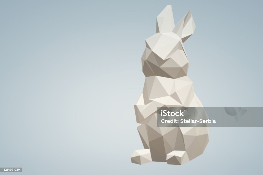 Low poly bunny 3d low poly paper rabbit ,polygonal, animal crystal vector illustration, geometric graphic Cheerful Stock Photo