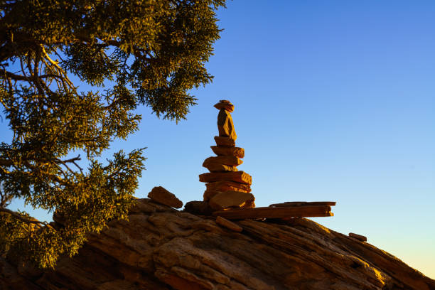 Cairn against blue sky (Diavolezza, Switzerland)