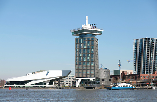 Amsterdam, Center / Netherlands - March 25 2020: Building A'dam Tower showing heart symbol as support to healthcare workers.