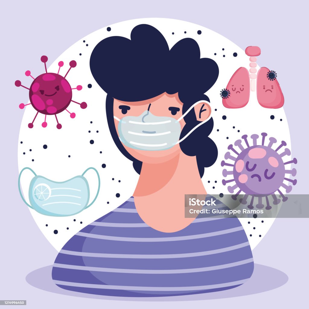Ilustración de Virus Covid 19 Pandemia Hombre De Dibujos Animados Con  Máscara Protectora Pulmón Enfermo y más Vectores Libres de Derechos de  Adulto - iStock