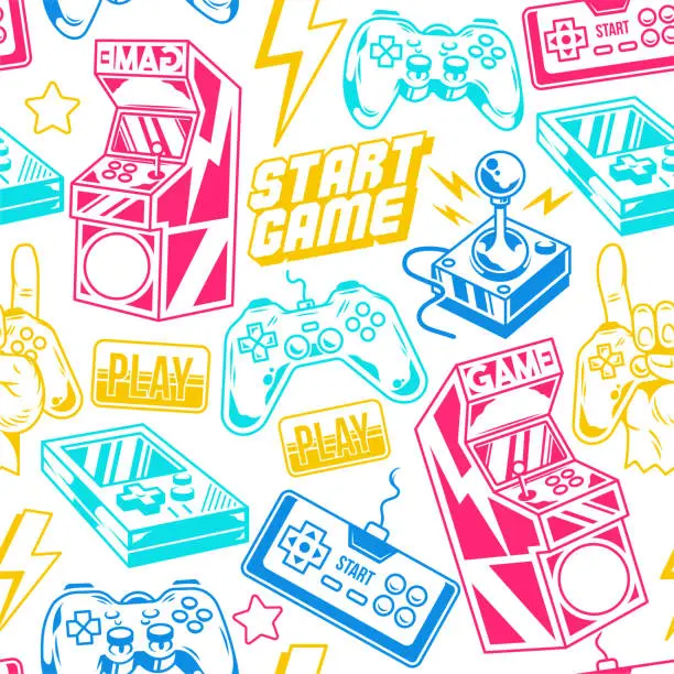 Vector illustration of Seamless pattern with gamers elements