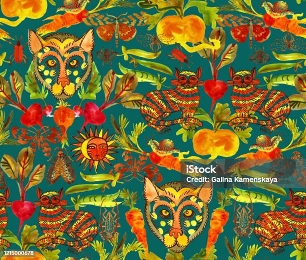 Animal Composition Pattern Mixed Animal And Botanical Seamless Ethnic Pattern Stock Illustration ...