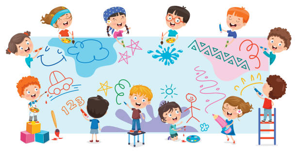 面白いキャラクターを持つアートコンセプトデザイン - child art childs drawing painted image点のイラスト素材／クリップアート素材／マンガ素材／アイコン素材