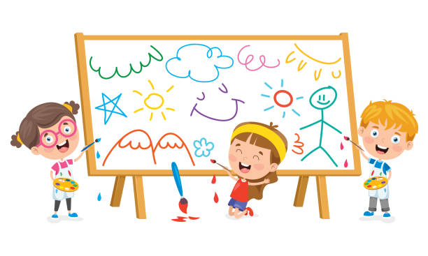 面白いキャラクターを持つアートコンセプトデザイン - child art childs drawing painted image点のイラスト素材／クリップアート素材／マンガ素材／アイコン素材