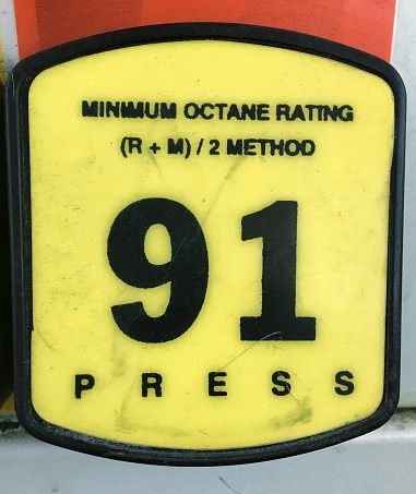 Yellow 91 octane button at US gas station.