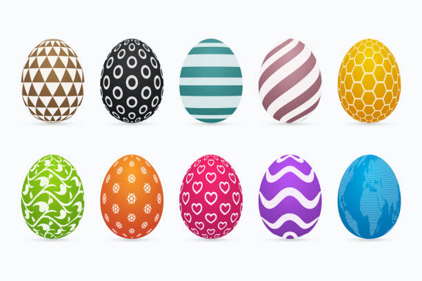 illustrations, cliparts, dessins animés et icônes de ensemble coloré d’oeufs de pâques à motifs tridimensionnels - easter egg easter isolated three dimensional shape