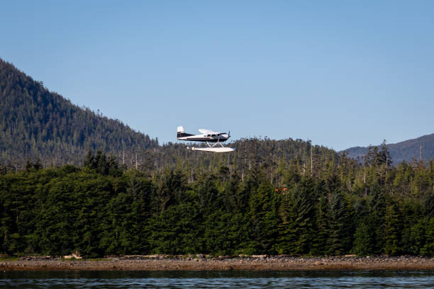istock Seaplane / Float plane flying over the water 1215010651