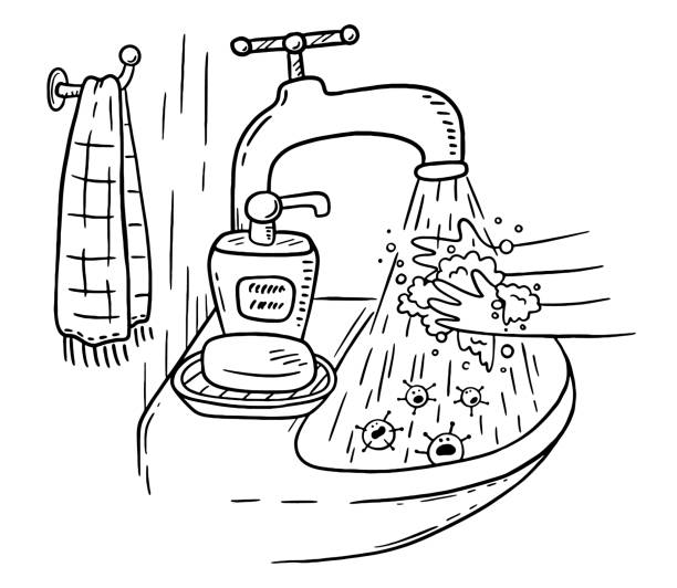 Handwashing with soap or hand hygiene helps to prevent infections and avoid germs and viruses vector art illustration