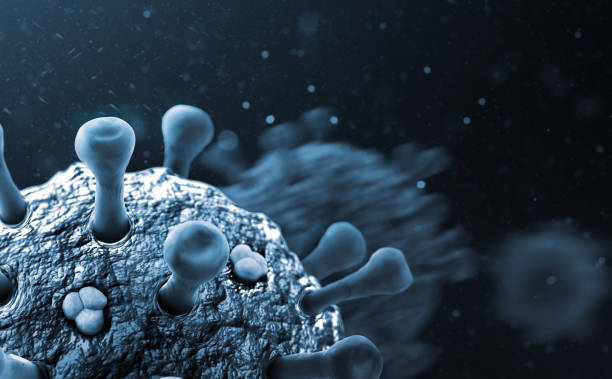 istock Microscopic Detail of a Virus on Dark Blue Background 1215013092