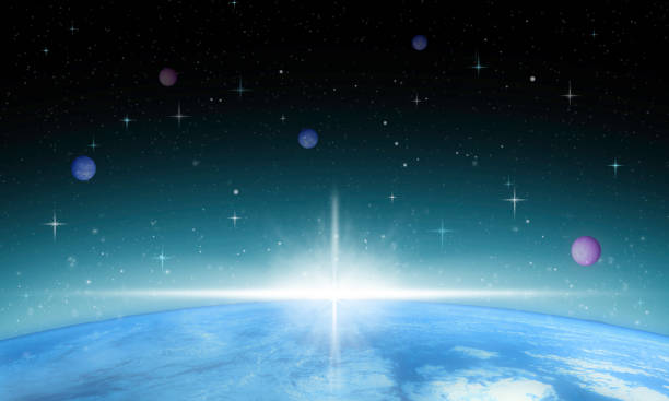 istock Outer Space Scene - Planet Earth, Burst of Light - Copy space 1215014203
