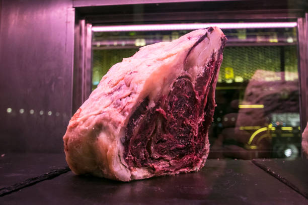 istock Fresh raw meat steak beef parts on a fridge 1215014286