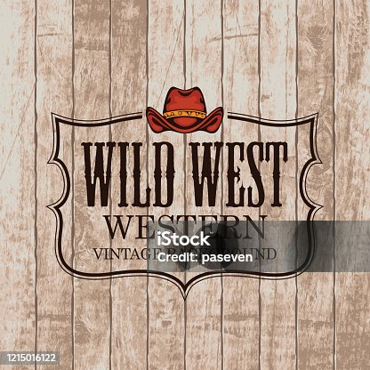 istock Western vintage background with a cowboy hat 1215016122