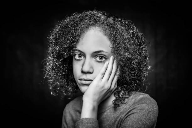 Black and White Sad Young Woman