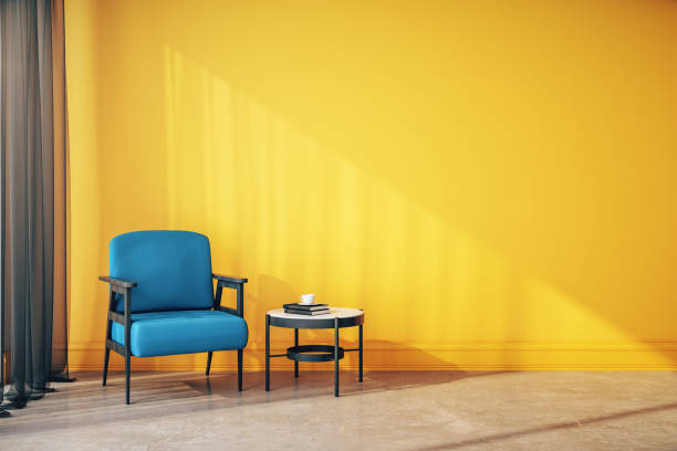 istock Contemporary yellow room interior with chair, 1215021478