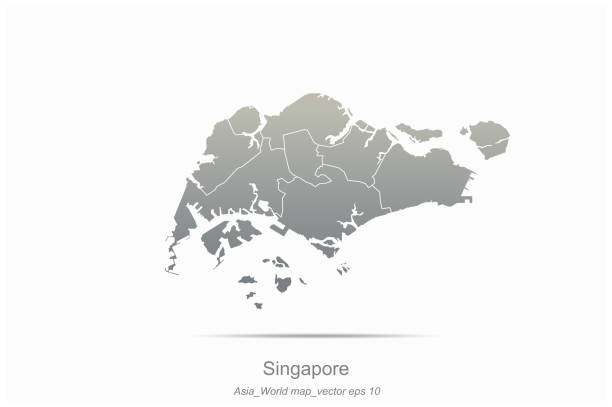 亞洲地圖。亞洲國家地圖與灰色漸變。 - singapore map 幅插畫檔、美工圖案、卡通及圖標