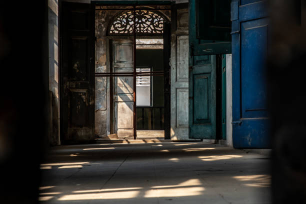 Bangkok, Thailand - Feb 2, 2020 : Within The old customs house Or Old bang rak fire station. One of more than 120 years old architecture, another tourist attraction in Thailand That people like to take pictures. Old buildings.