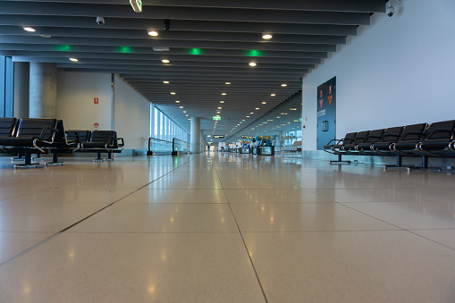 Melbourne Australia - March 20 2019; Airport interior during mid-afternoon nearly empty of passengers at time of Covid-19 virus crisis.